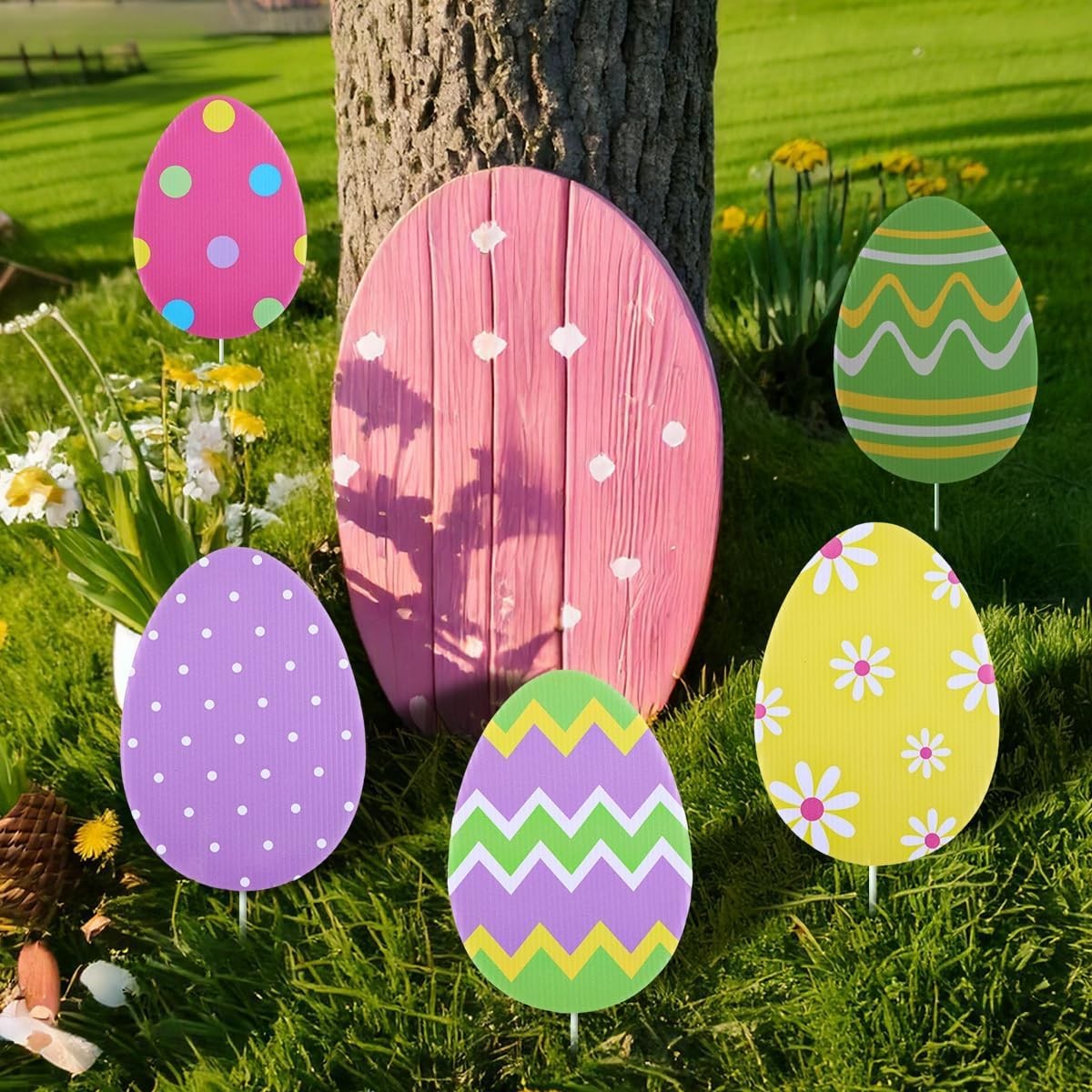 Colorful Easter Egg Decorations Lawn Yard Signs Stakes 5.7×7.9 Inch 12 PCS PP