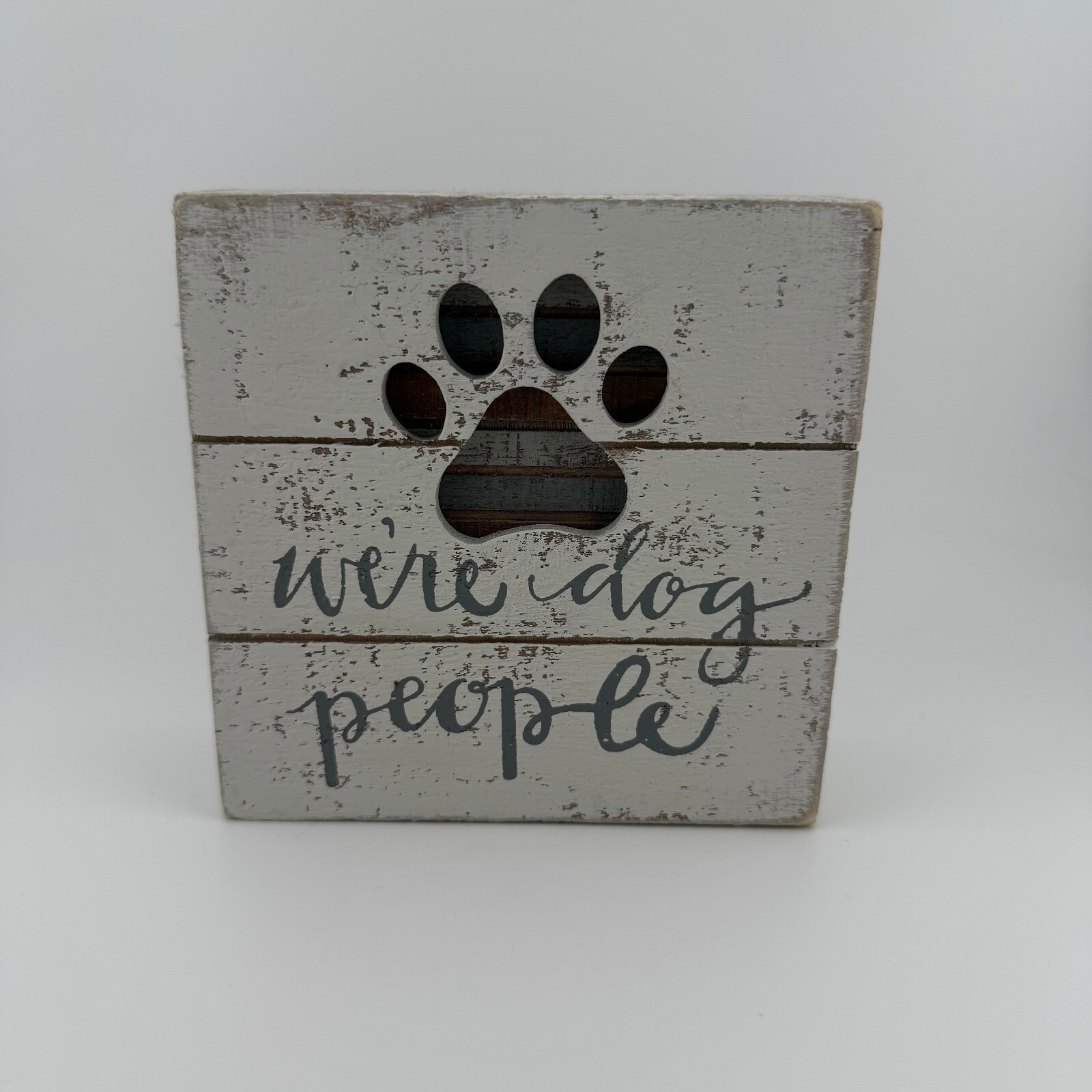 Primitives by Kathy Hand-Lettered Slat Box Sign, We’re Dog People, 5 x 5 inches