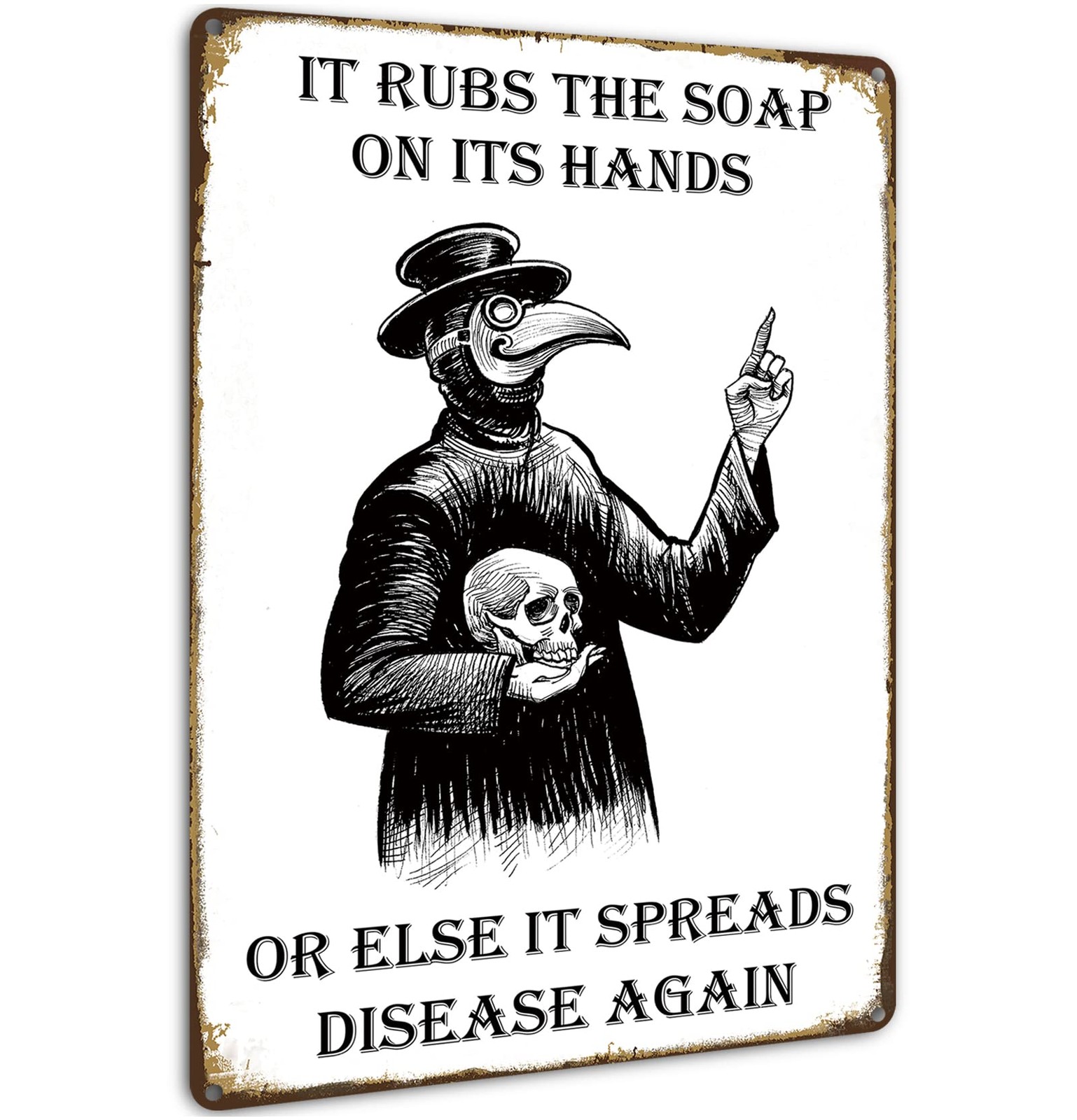 HIDEGRASS Wash Your Hand Plague Doctor Gothic 12″L x 8″W, black and white