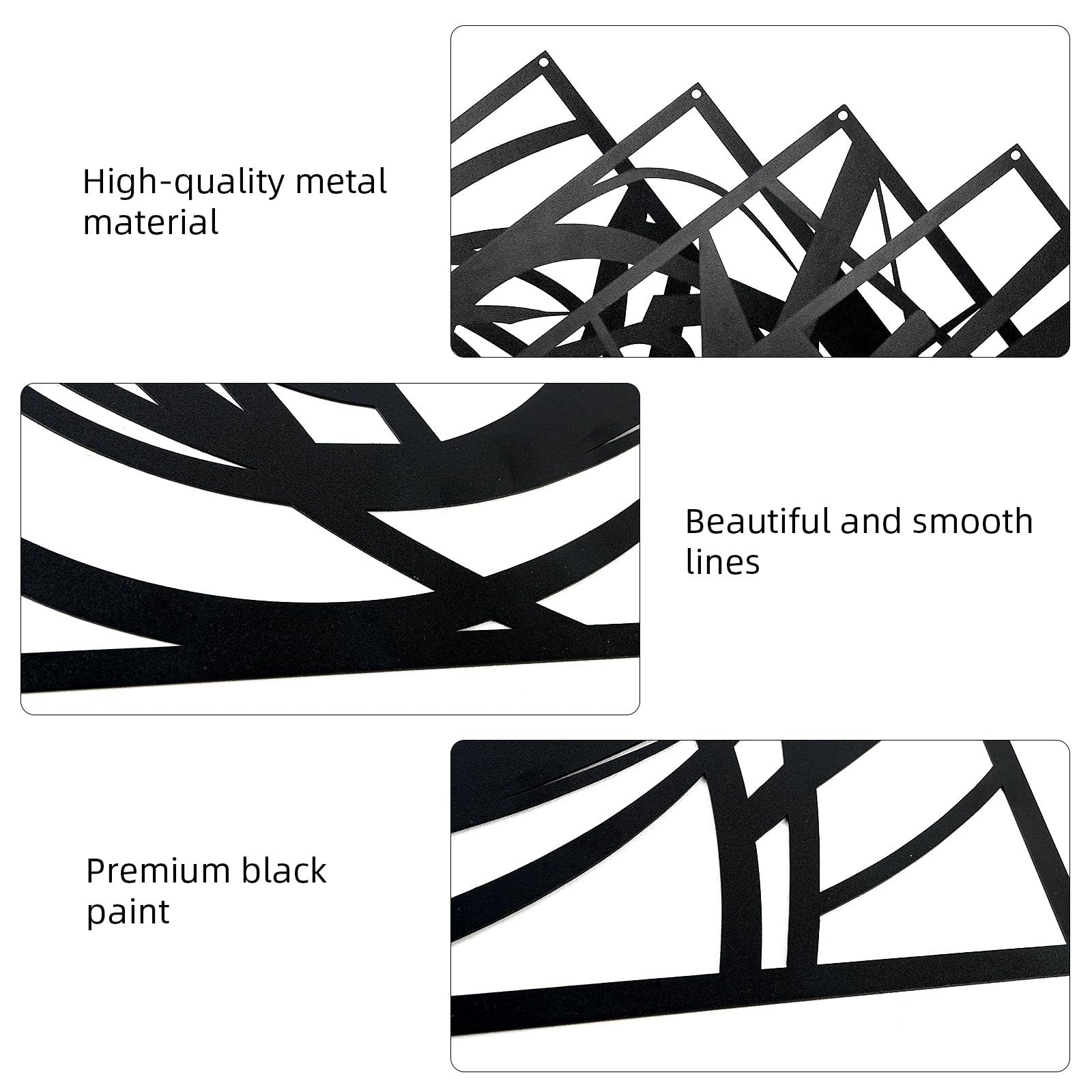 Black Abstract Metal Wall Art Set of 4 Matte 15.7×10.6