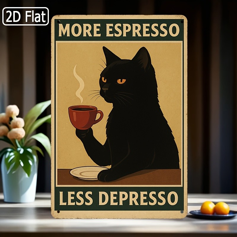1pc 2D Flat Fun Decor-“More Espresso, Less Depresso” Sign Cafe Wall Art Poster▧