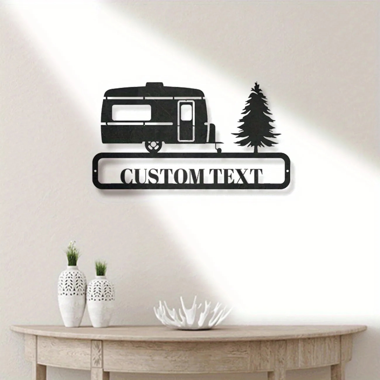 Custom RV Travel Trailer Metal Wall Art Vintage Black Tree Home Decor Gift