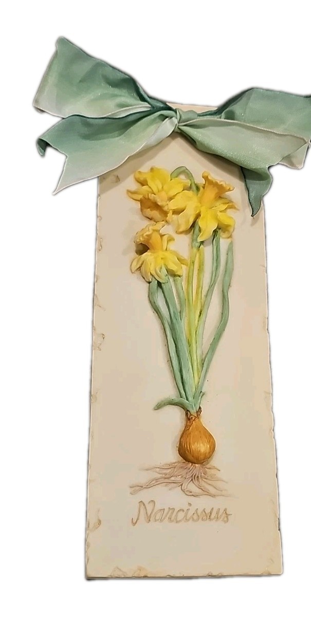 4 Mud Pie 2000 Wall Decor Floral Resin Plaques Hyacinth, Tulip,Irish,Narcissus