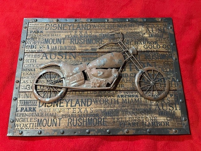 Metal & Wood Motorcycle Wall Decor 24×18 Rustic Vintage Travel Cities Sign