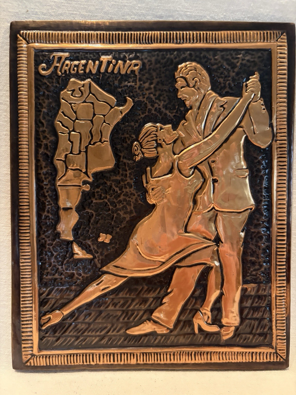 Argentina Tango Dancing Couple Copper Plaque 3D Wall Hanging Gold/Black 7” x 5.5