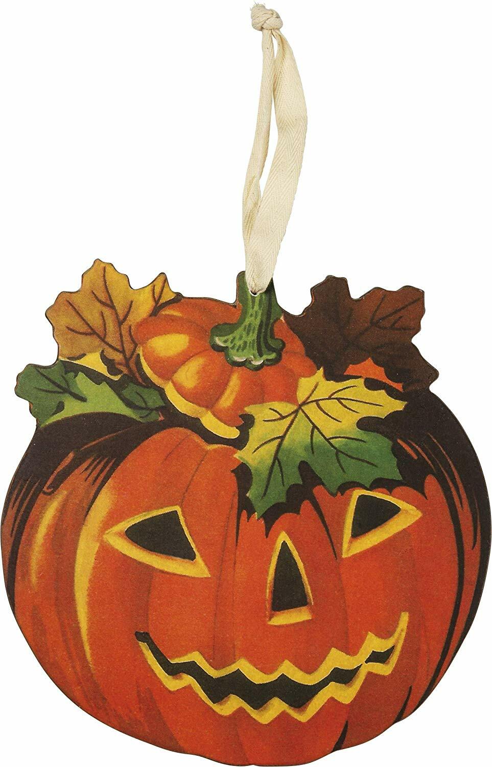 Retro Pumpkin Jack O Lantern Hanging Sign Primitives By Kathy Vintage Style 9 in