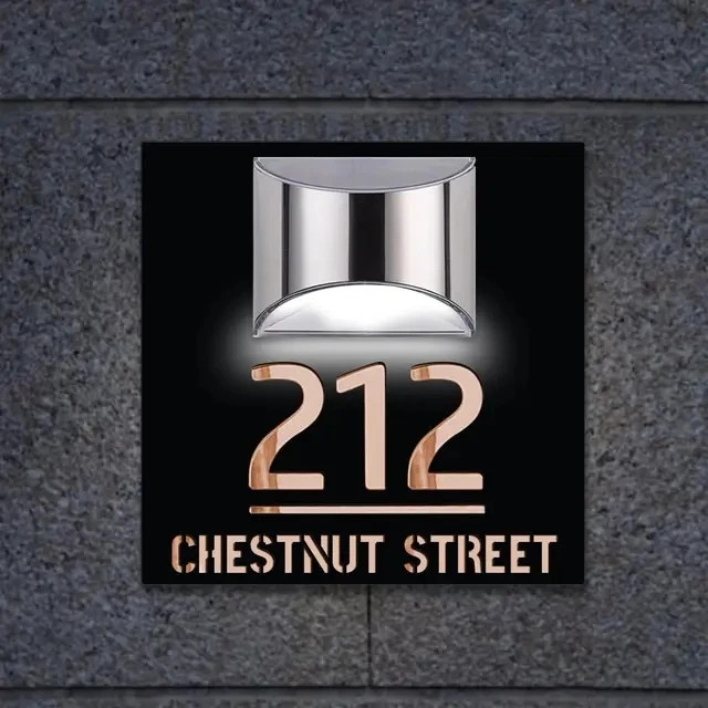 Custom Square House Sign Solar LED Light Address Plaque House Number Street Name