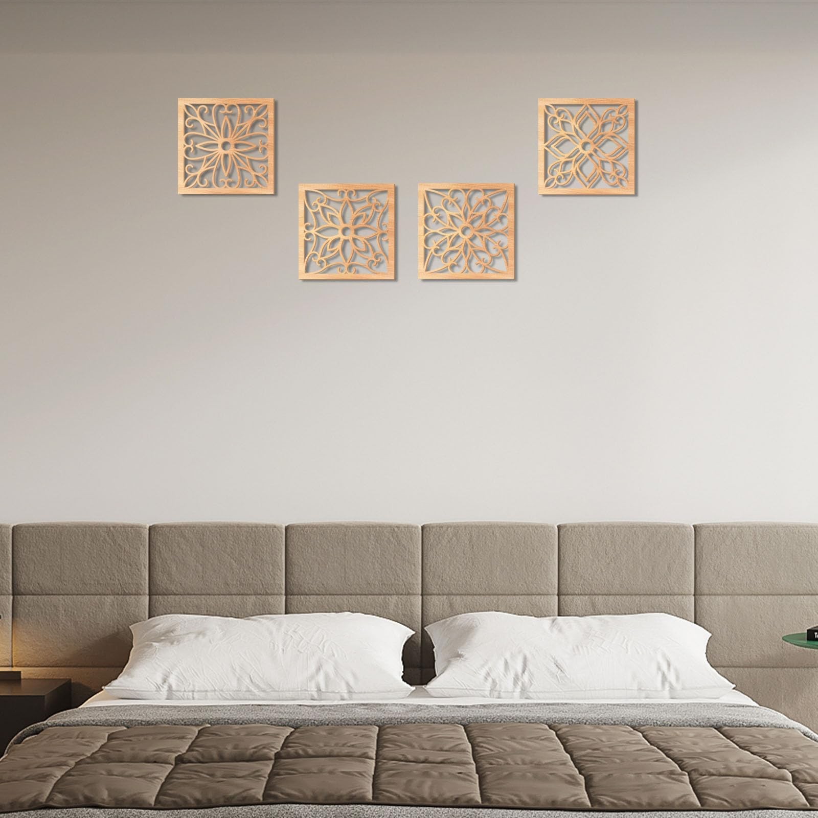 KOYILTD 4 Pieces Thicken Rustic Wall Decor,Flower Carved Wall Art,Wooden Holl…