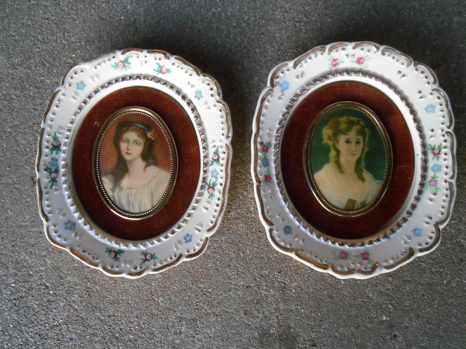 Victorian Cameo Creation Cecile Volage Ceramic Oval Wall Plaques Japan Vintage