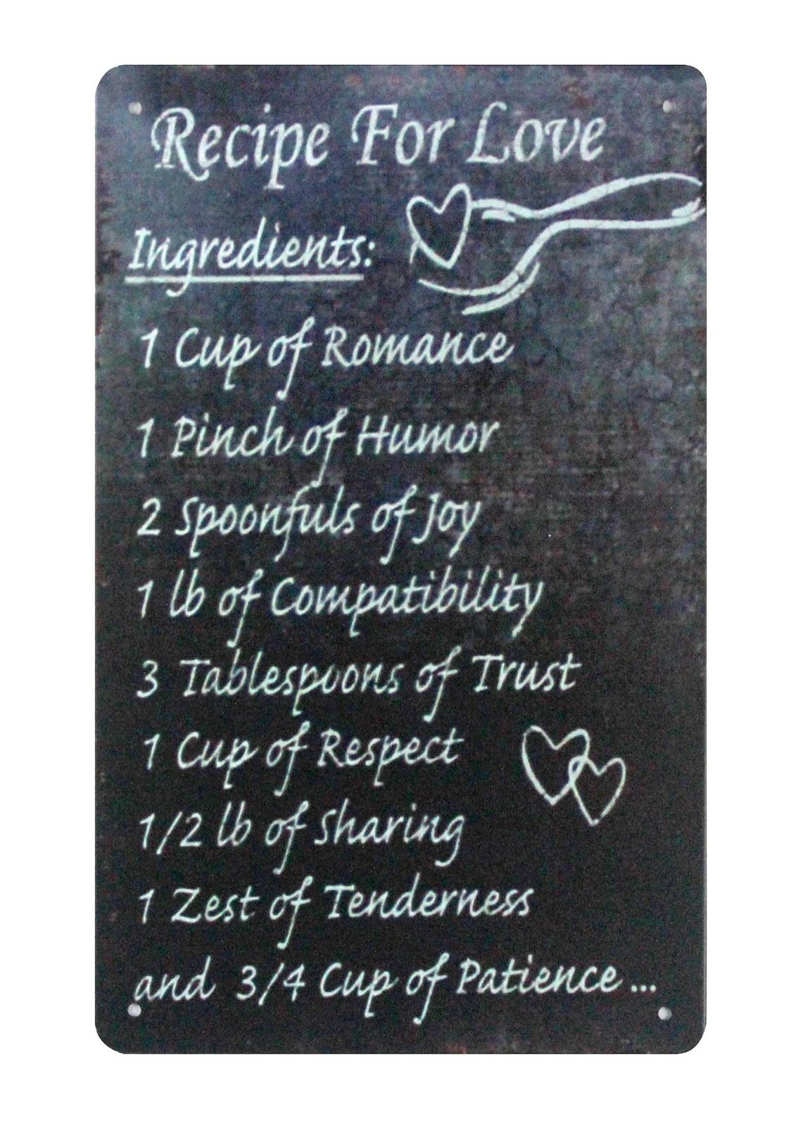 Recipe For Love tin metal sign garden outdoor wall art