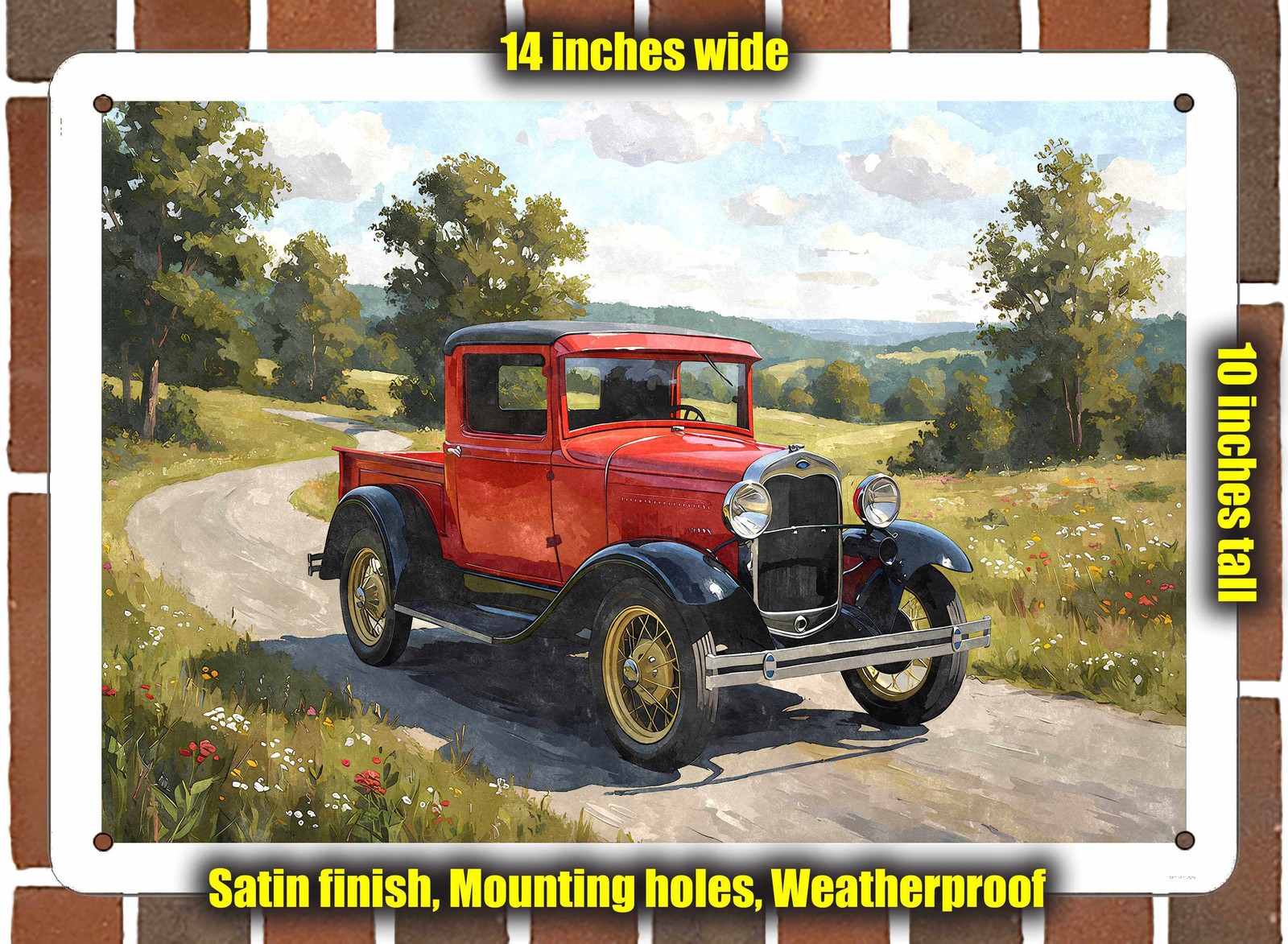 Metal Sign – 1931 Ford Model A Pickup Truck Watercolor – 14×10