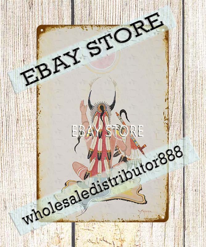 1930s Kiowa native American Indian art Sun Prayer Stephen Mopope tin sign