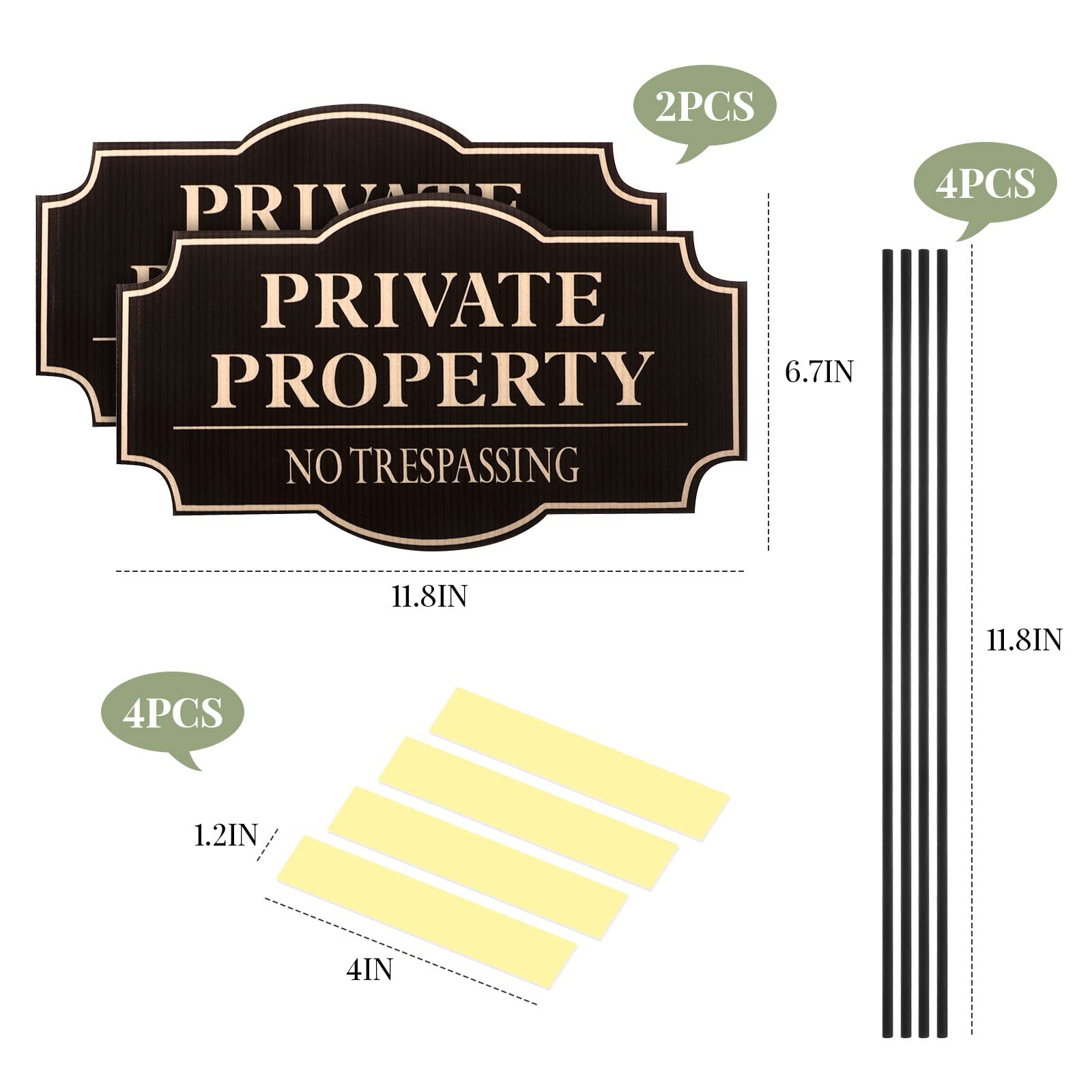 2-Pack No Trespassing Signs, 11.8 X 6.7 Inches, Private Property Decorative Sign