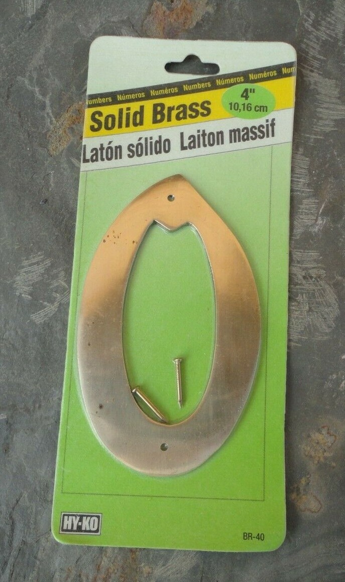 NIP #0 HOUSE MAILBOX NUMBER HY-KO 4″ INCH SOLID BRASS LAITON MASSIF w/hardware