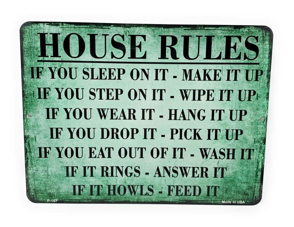 HOUSE RULES Novelty 9X12 Aluminum Sign for Door Wall Gameroom Kitchen