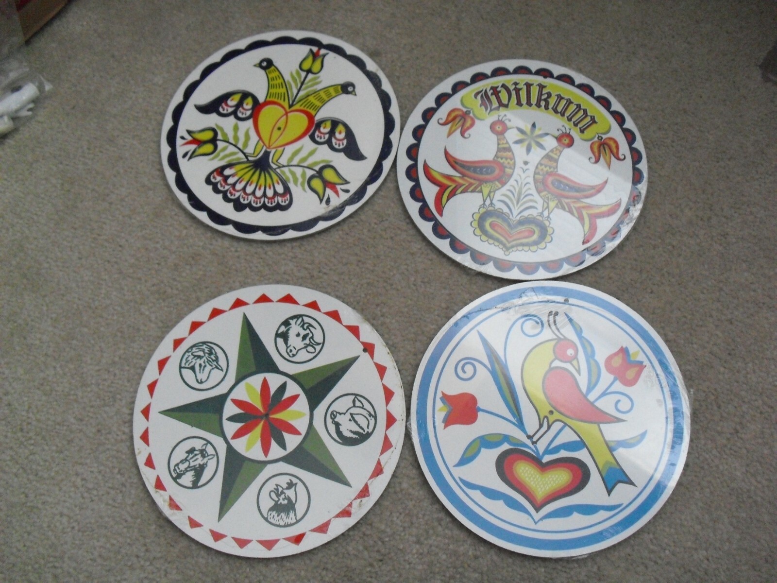 Lot of 4 Masonite Board Dutch Hex Signs Birds More 7 3/4″ Wide Sealed