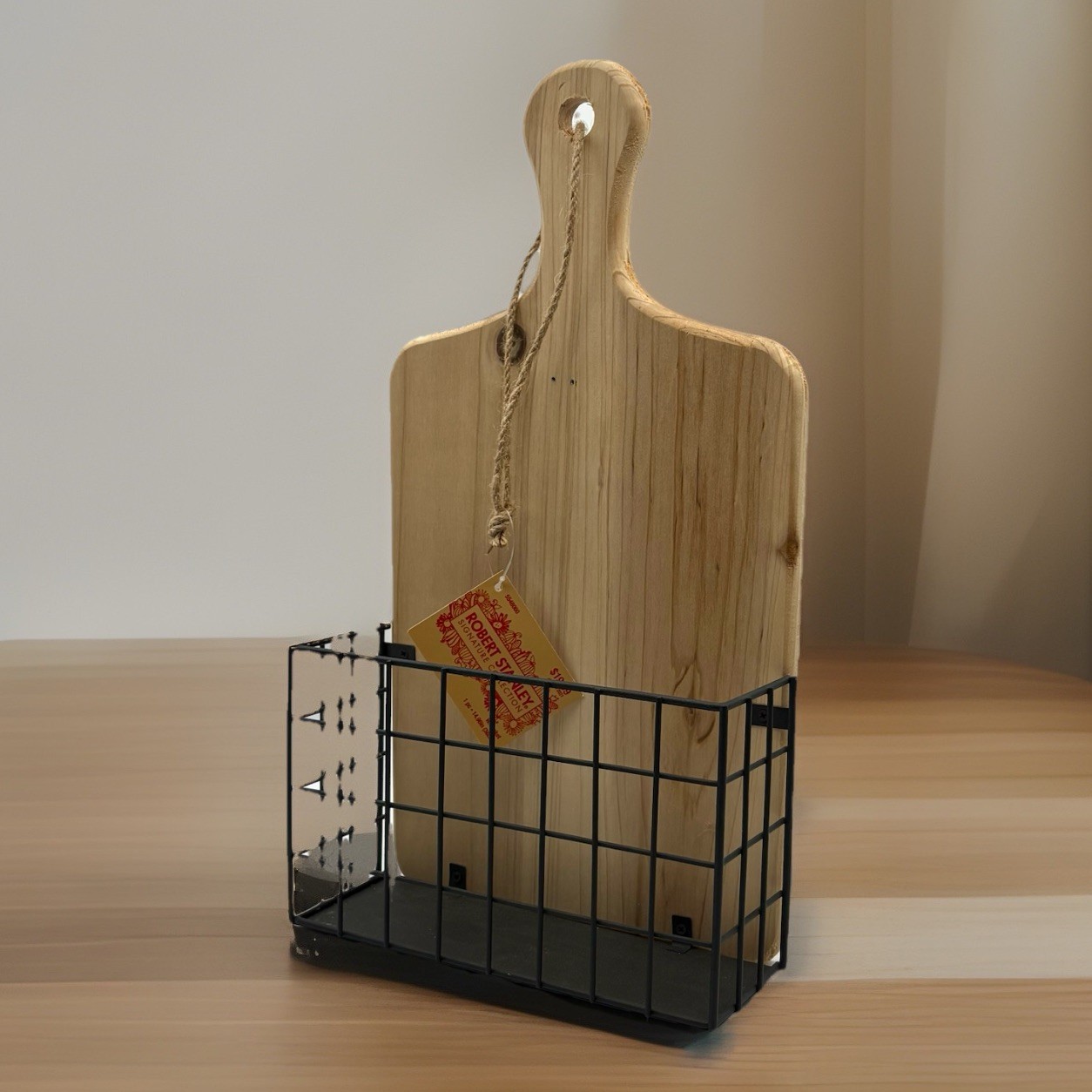 Farmhouse Decor Wooden Cutting Board Wire Basket Letter Holder 14” X 8”