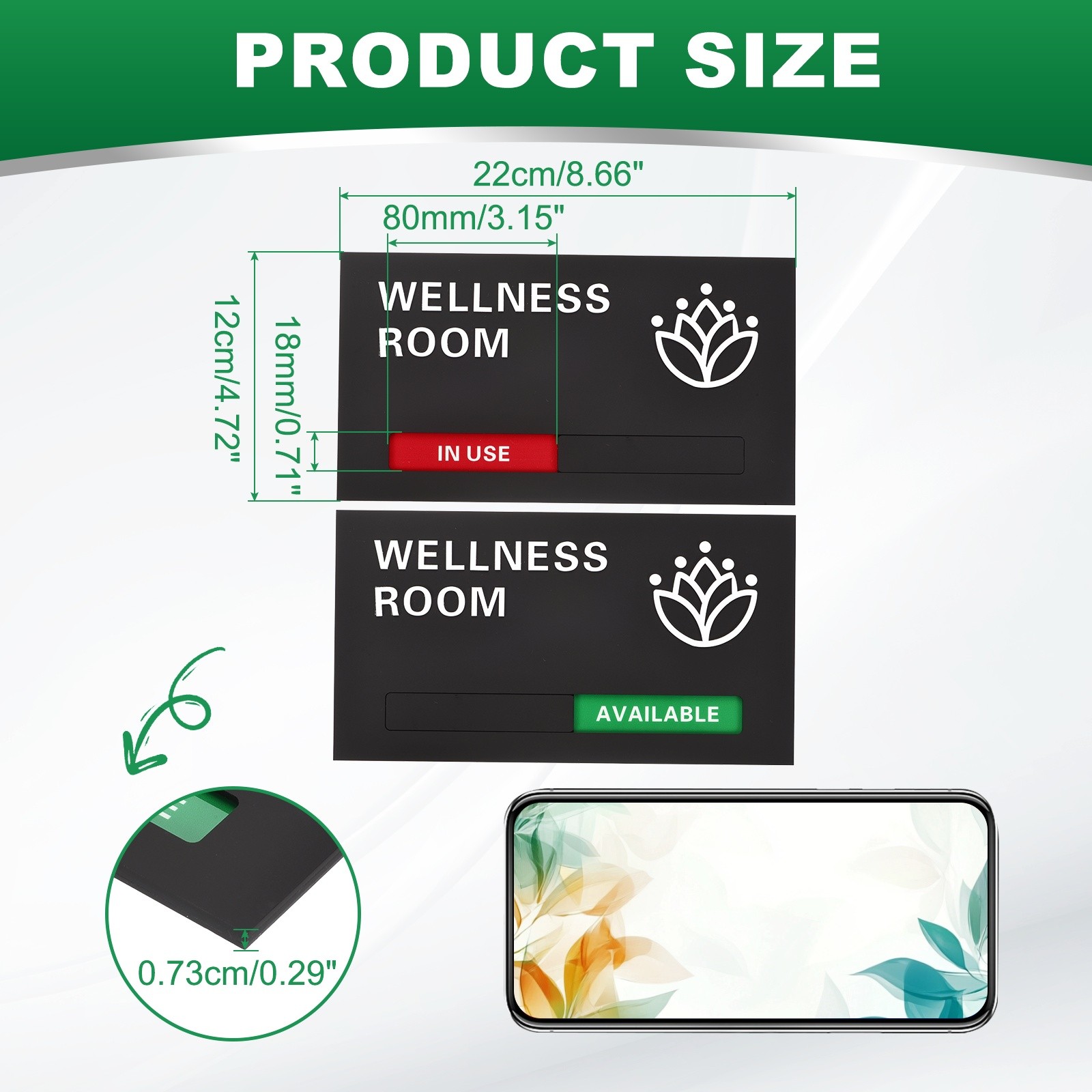 Well-ness Room Available In Use Sign, Black Meeting, White Letters, 1 Pcs