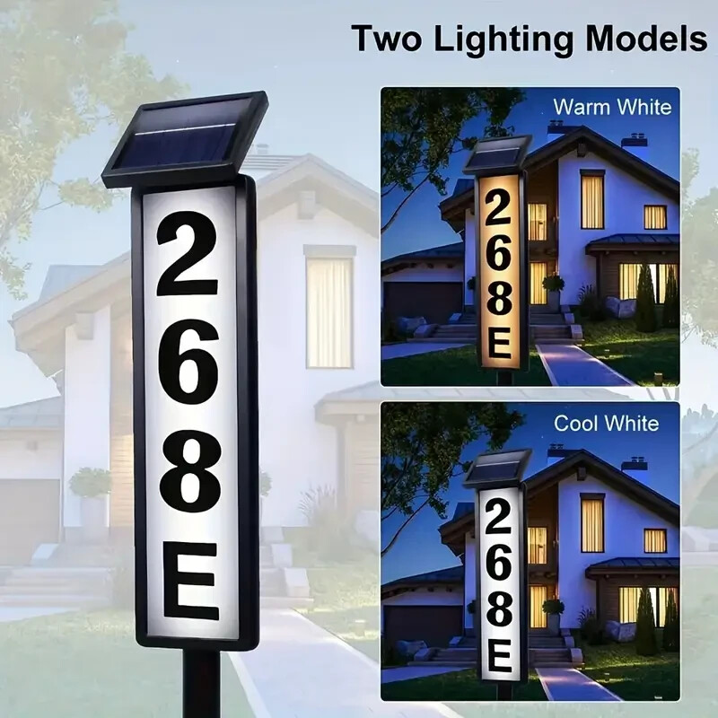 Update Solar Home Address Sign, House Numbers Lighted Address Plaque Outdoor