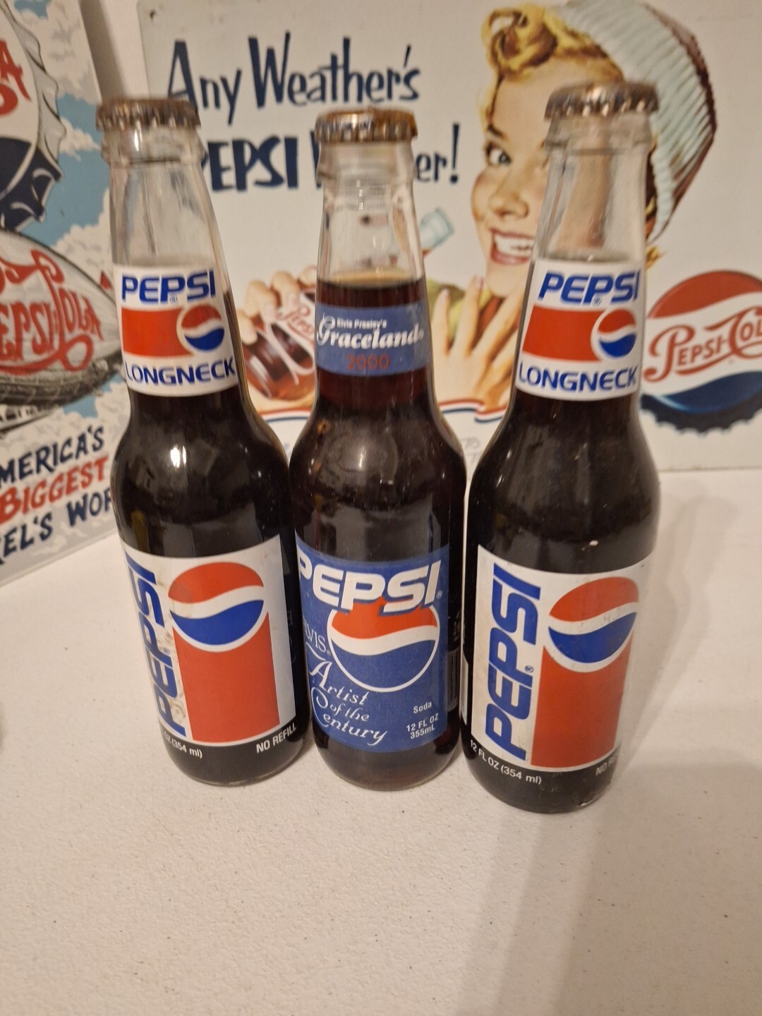 lot of Pepsi Vintage 2 Metal Sign, 3 12oz & 5 small bottles,2trucks