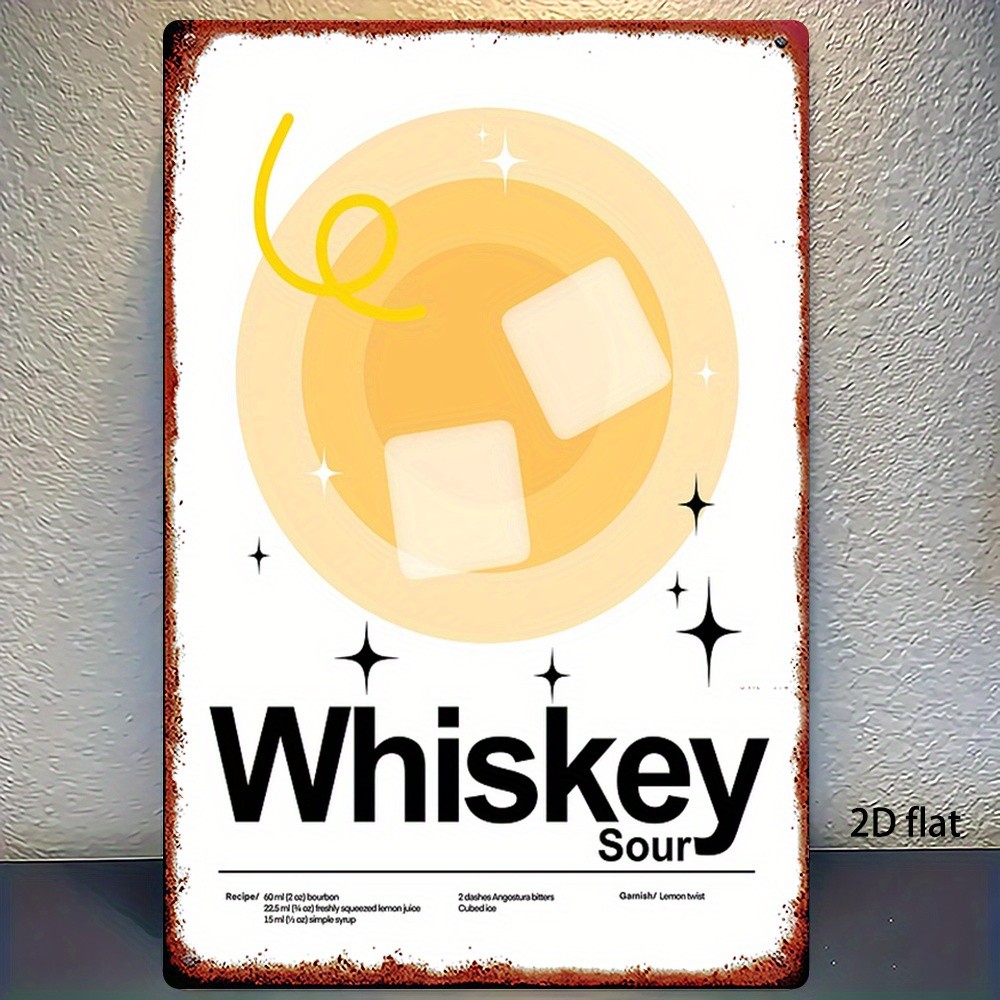 Metal Whiskey Sour Sign 8×12 Inches Wall Decor