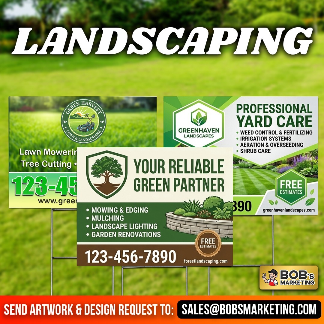 5 Pack Custom Yard Signs 24×18 Full Color Wholesale Printing + Metal H Stakes