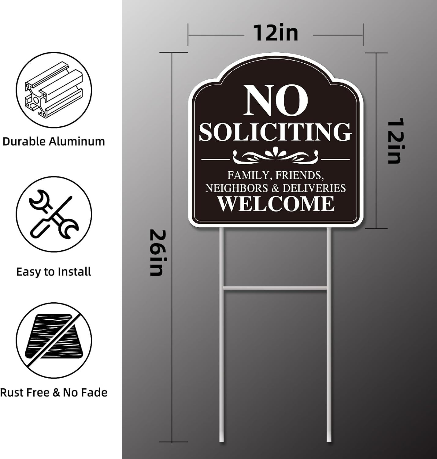 No Soliciting Sign for House, No Soliciting Yard Sign, 2-Pack 12″X12″ Double-Sid