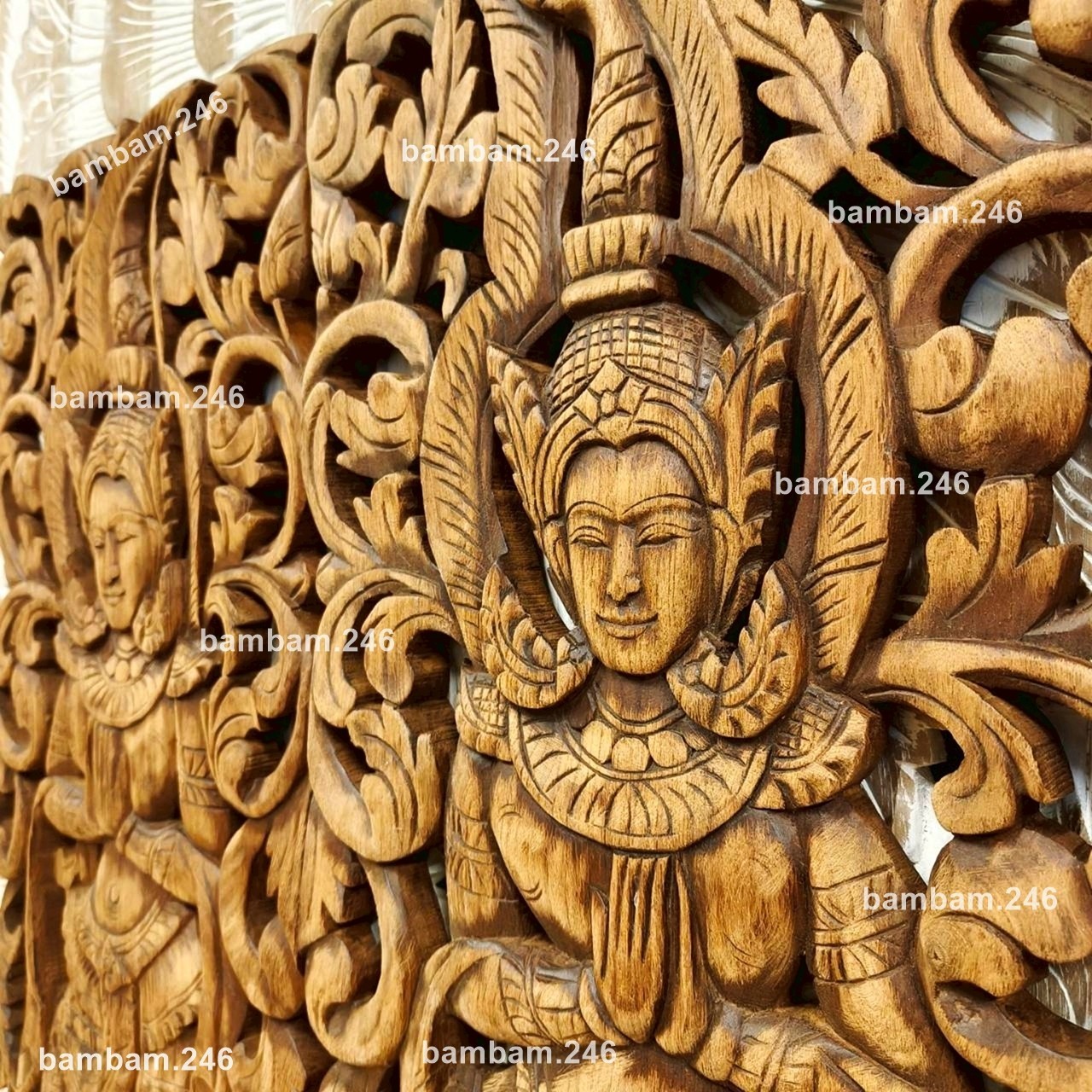 Set of 2 Thai Teak Wood Carved Wall Art Panel Thepphanom Angel Home Decor Spirit