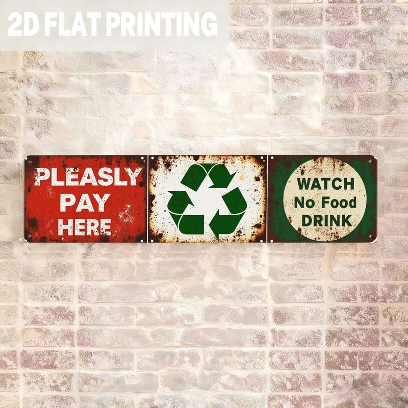 Multicolor Rust Recycle Prohibition Graphic Metal Sign Set Garage Cafe Decor