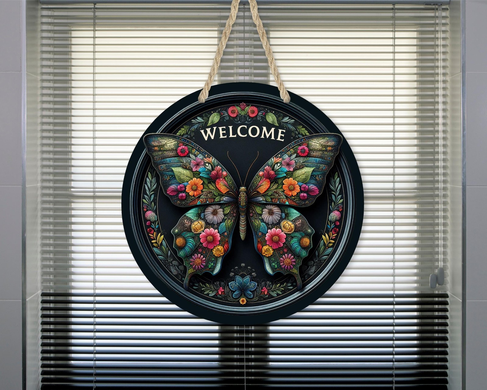 Butterfly Door Sign Aluminum Floral Design UV Protected Waterproof Decor
