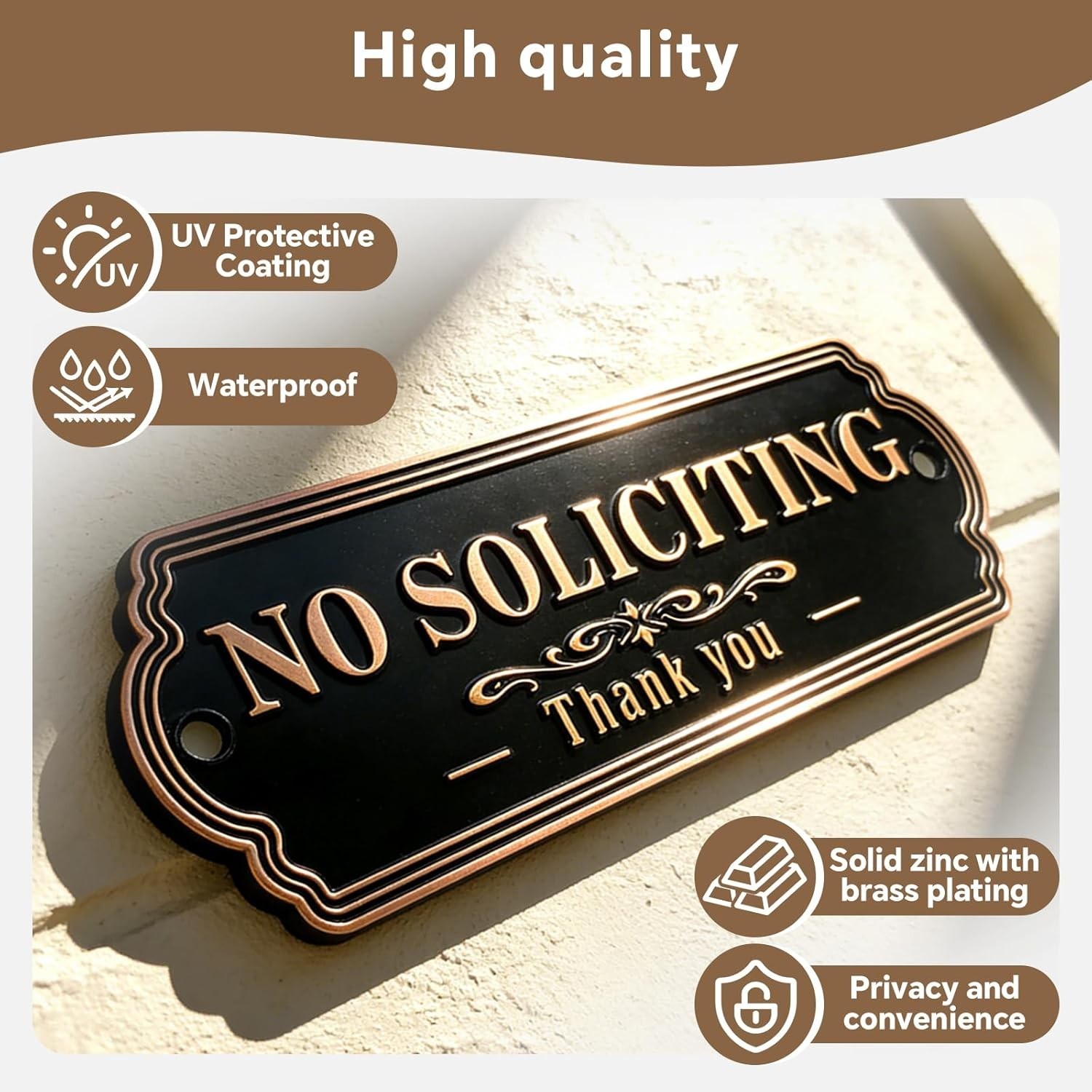 No Soliciting Sign Brass Durable No Soliciting Sign for Front Door House Office