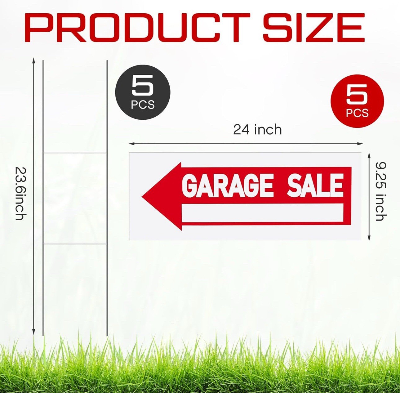 5 Pcs Garage Sale Sign w Metal Stakes 9.25″ x 24″ Double Sided Arrow Signs New