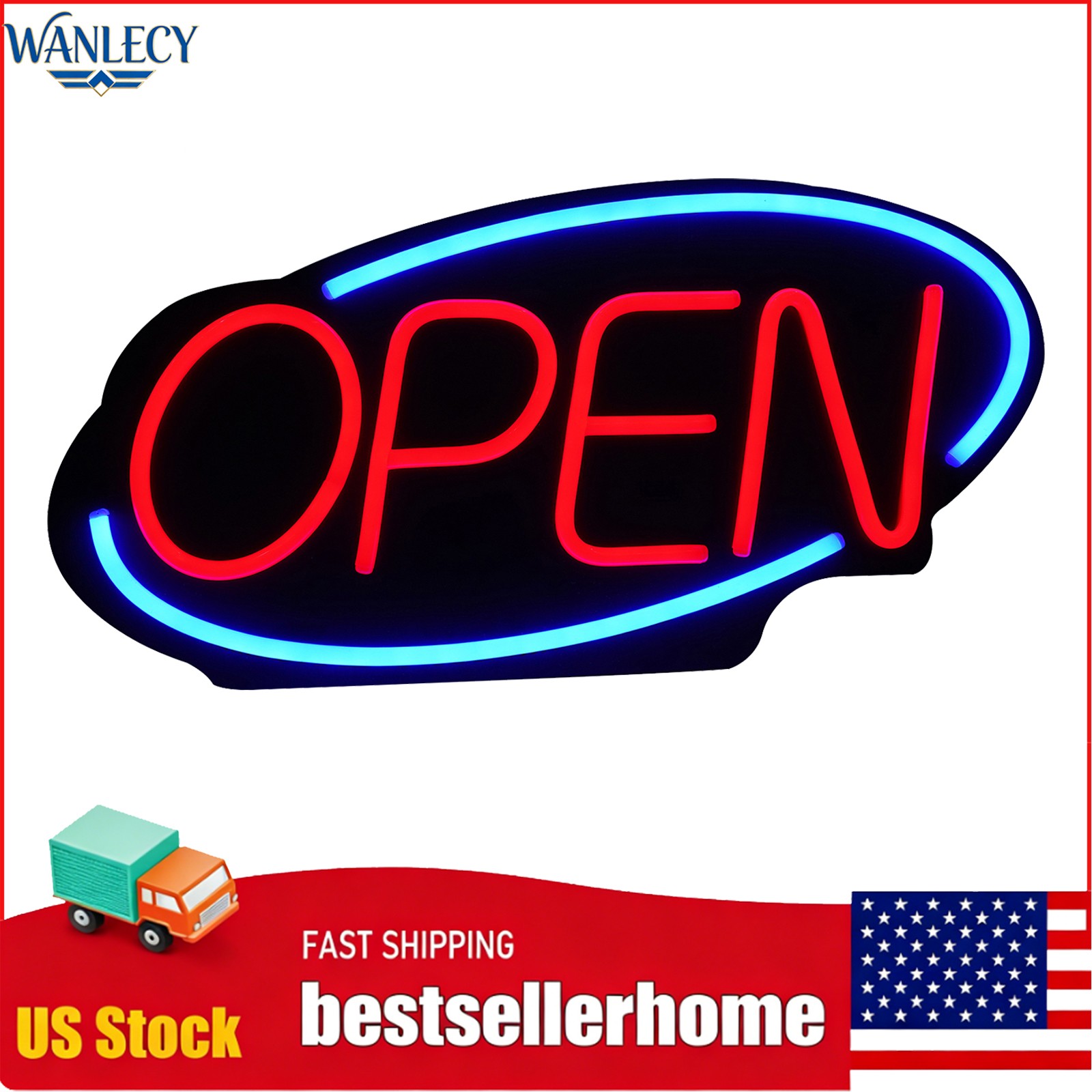 LED Neon Open Sign-24x12in Wall Hanging Brightness Adjustable for Store Cafe Art
