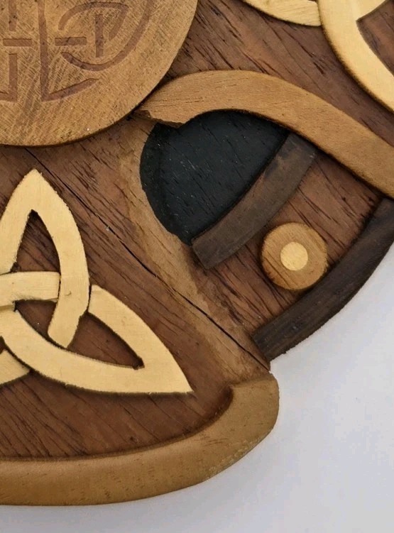 Islandcraft Celtic Cross Wood Wall Hang Trinity Knot Decor Irish Multicolor Box