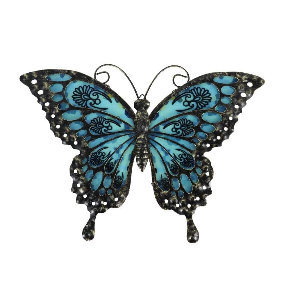 Metal Butterfly Wall Decor Glass Outdoor Wall Art Sculptures 12″ Hanging Gard…