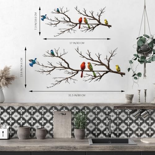 ESTART Metal Birds Wall Art, Metal Vivid Birds on Branch Silhouette Wall Decor B