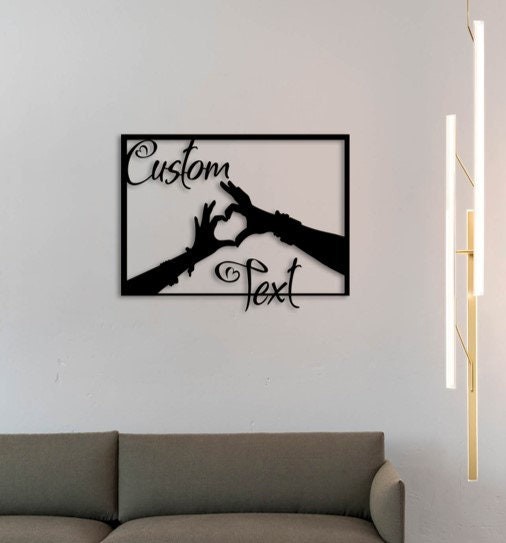 Personalized Metal Name Sign Wall Art Custom Hands Heart Couple Wedding Gift