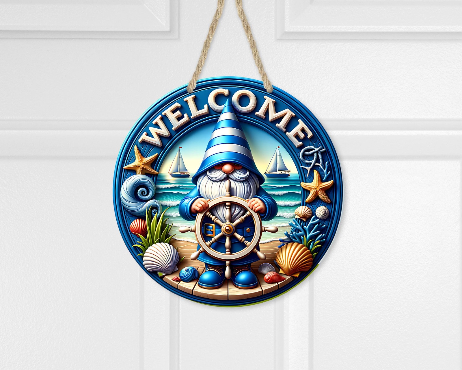 Nautical Gnome Sign Aluminum Door Decor UV Protected Coastal Welcome