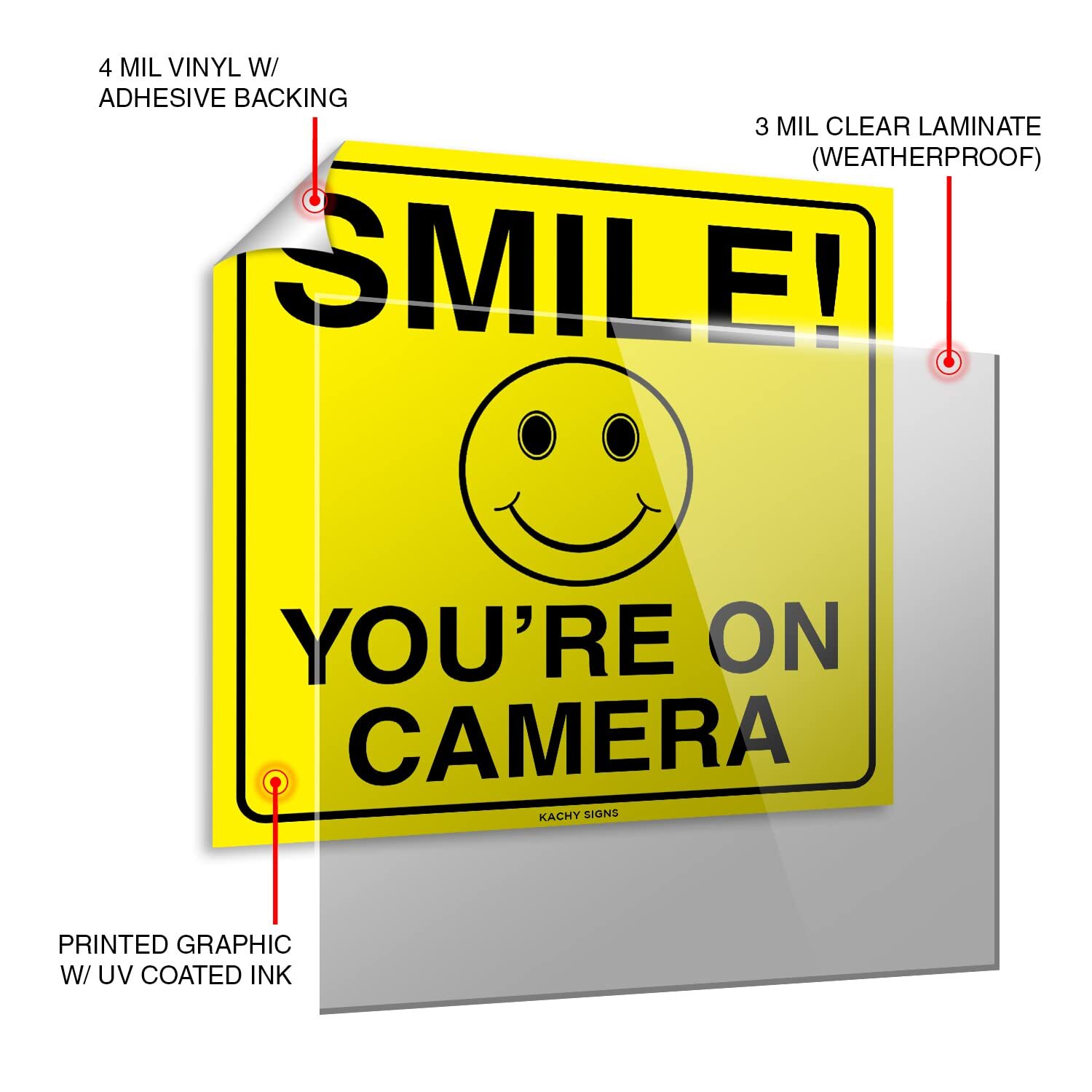 (Set of 4) Smile You’re On Camera Sticker – 6″ x 6″ – Durable Self Adhesive 4…