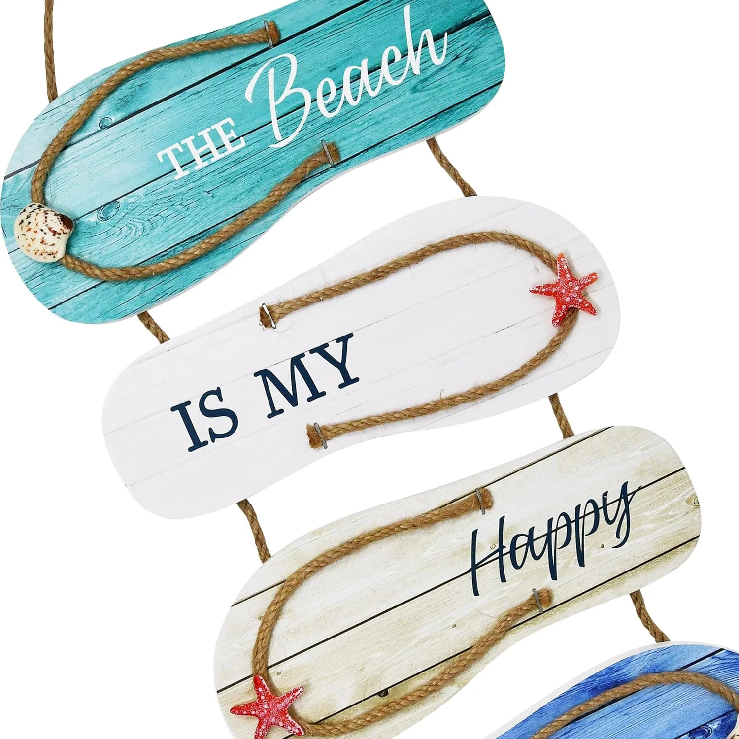 Wooden Flip Flop Beach Decor Sign Nautical Coastal Wood Wall Decor with Rope Han