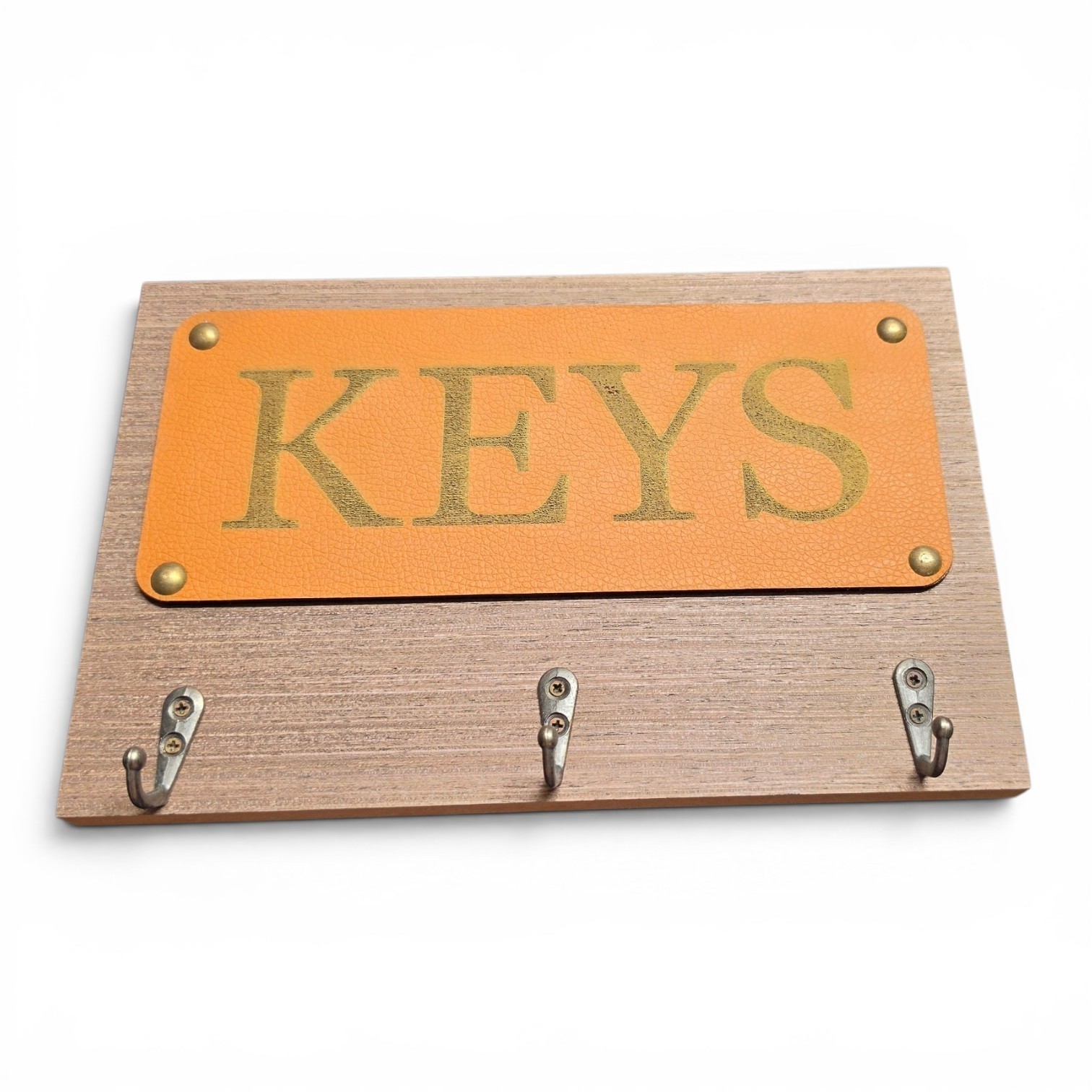 KEYS Wood Wall Hook Sign Genuine Leather Rustic Farmhouse 3 Hooks New in Box