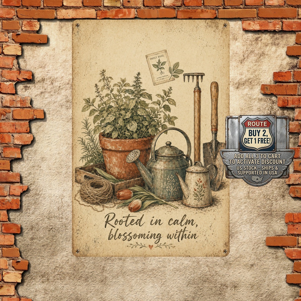 Potted Plants Rustic Garden Vintage Gardening Poster Retro Metal Wall Art 8×12
