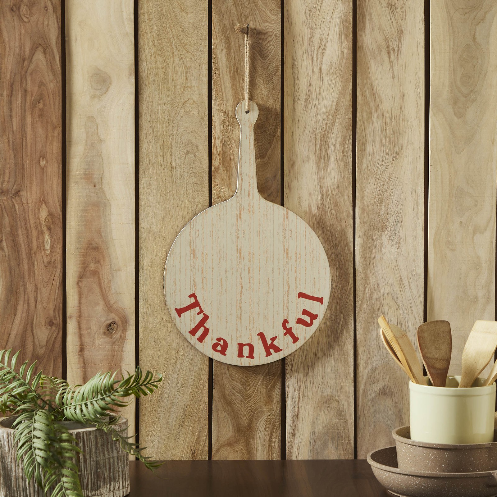 Thankful Round MDF Cutting Board Sign 19×12 VHC Brands