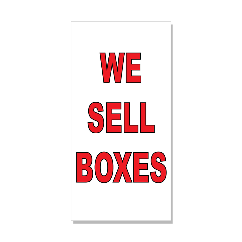 We Sell Boxes Red DECAL STICKER Retail Store Sign