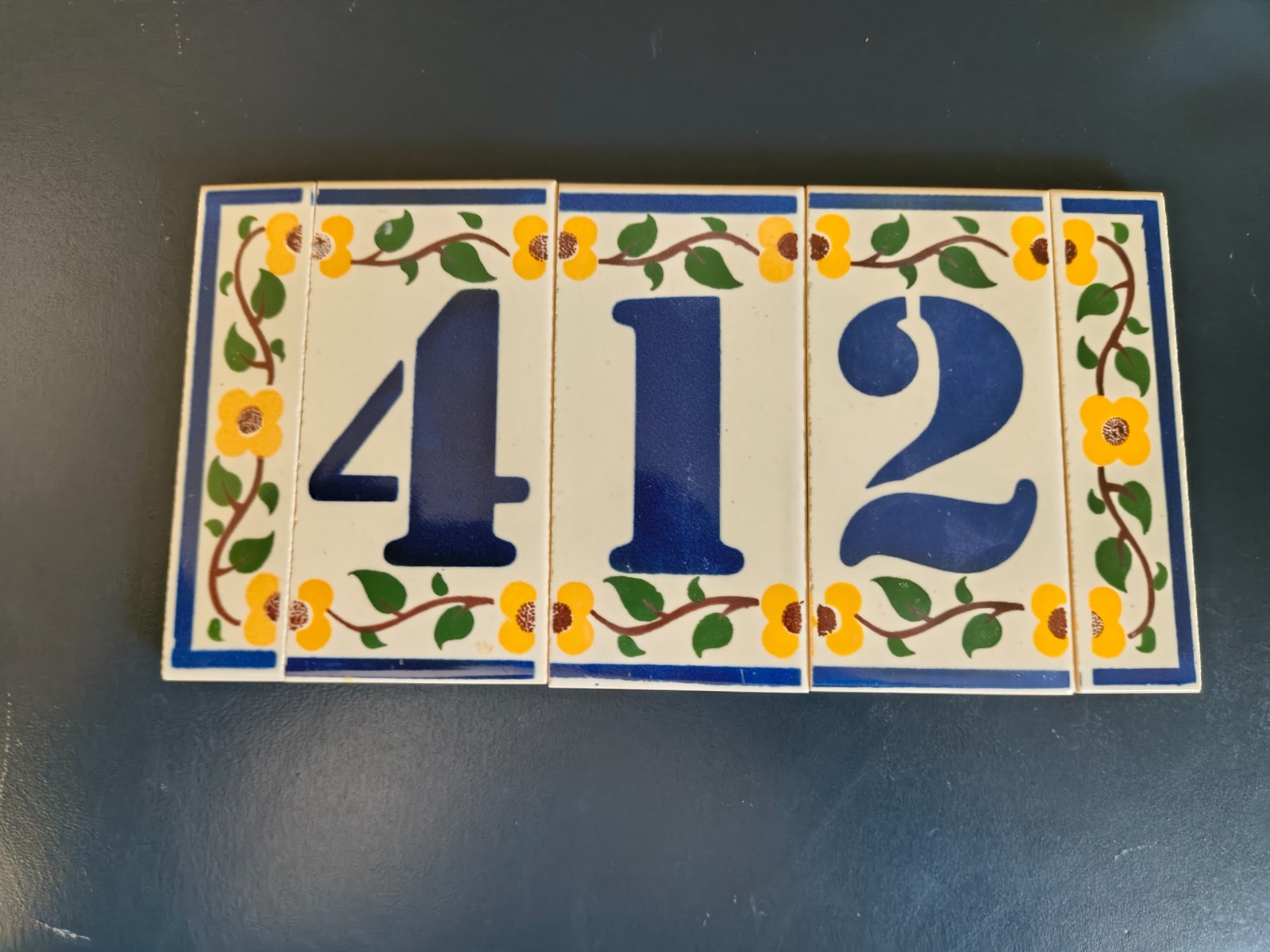 Hand-Painted Tile House Numbers: Ceramic Address Tiles 5 pcs – #’s 1-2-4 + endX2