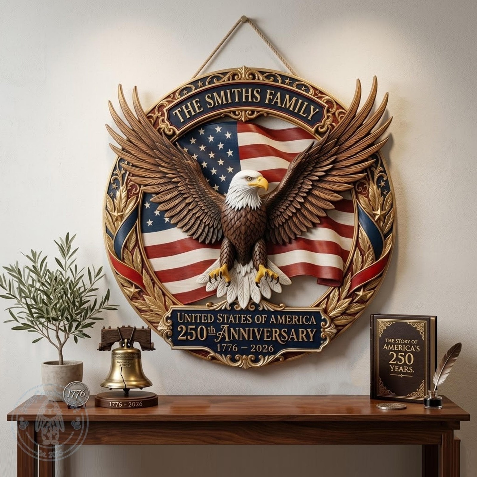 Personalized America 250th Anniversary Wood Sign with a faux 3D Effect , Patriot