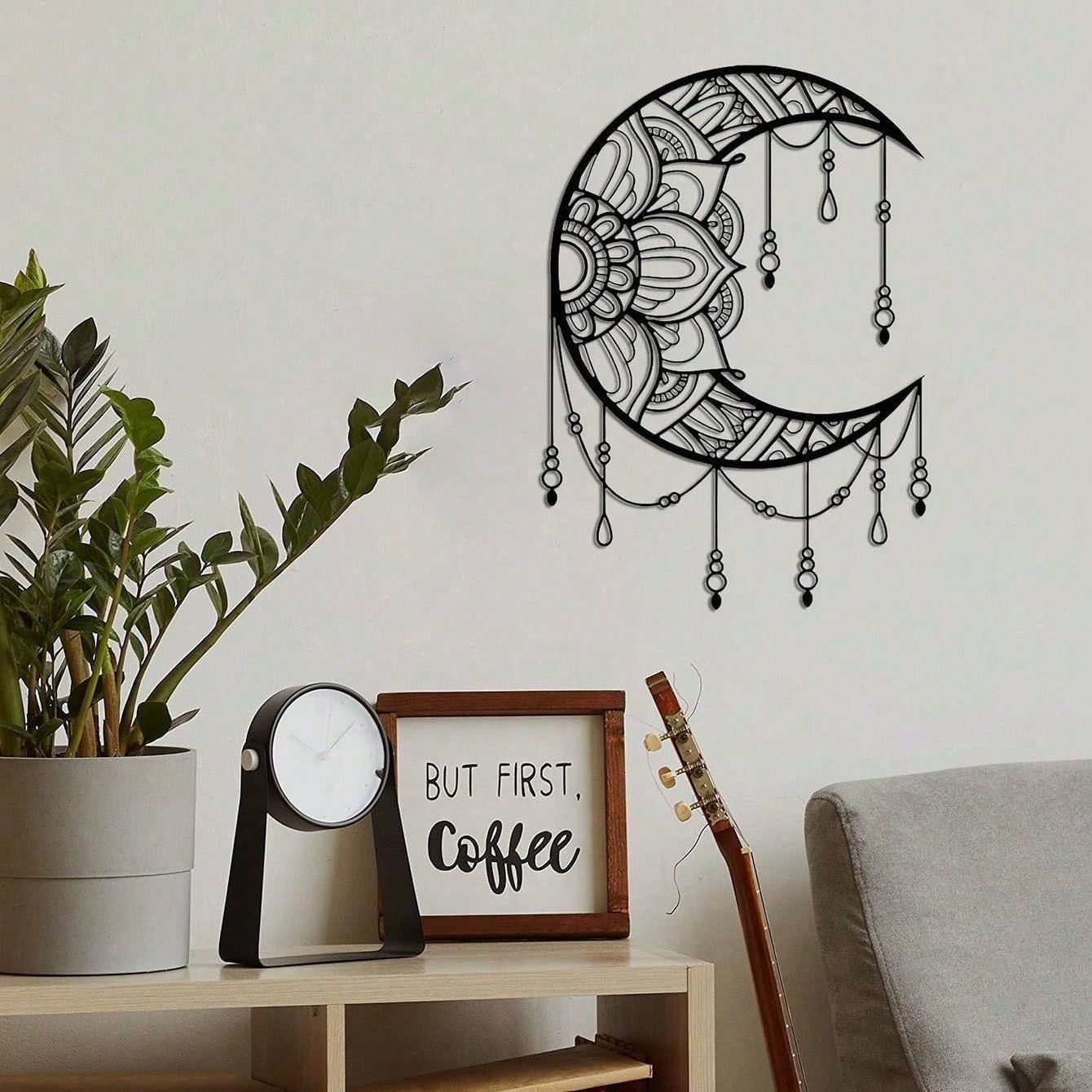 Black Mandala Moon Wall Art Metal Iron Wall Hanging for Any Room Decoration
