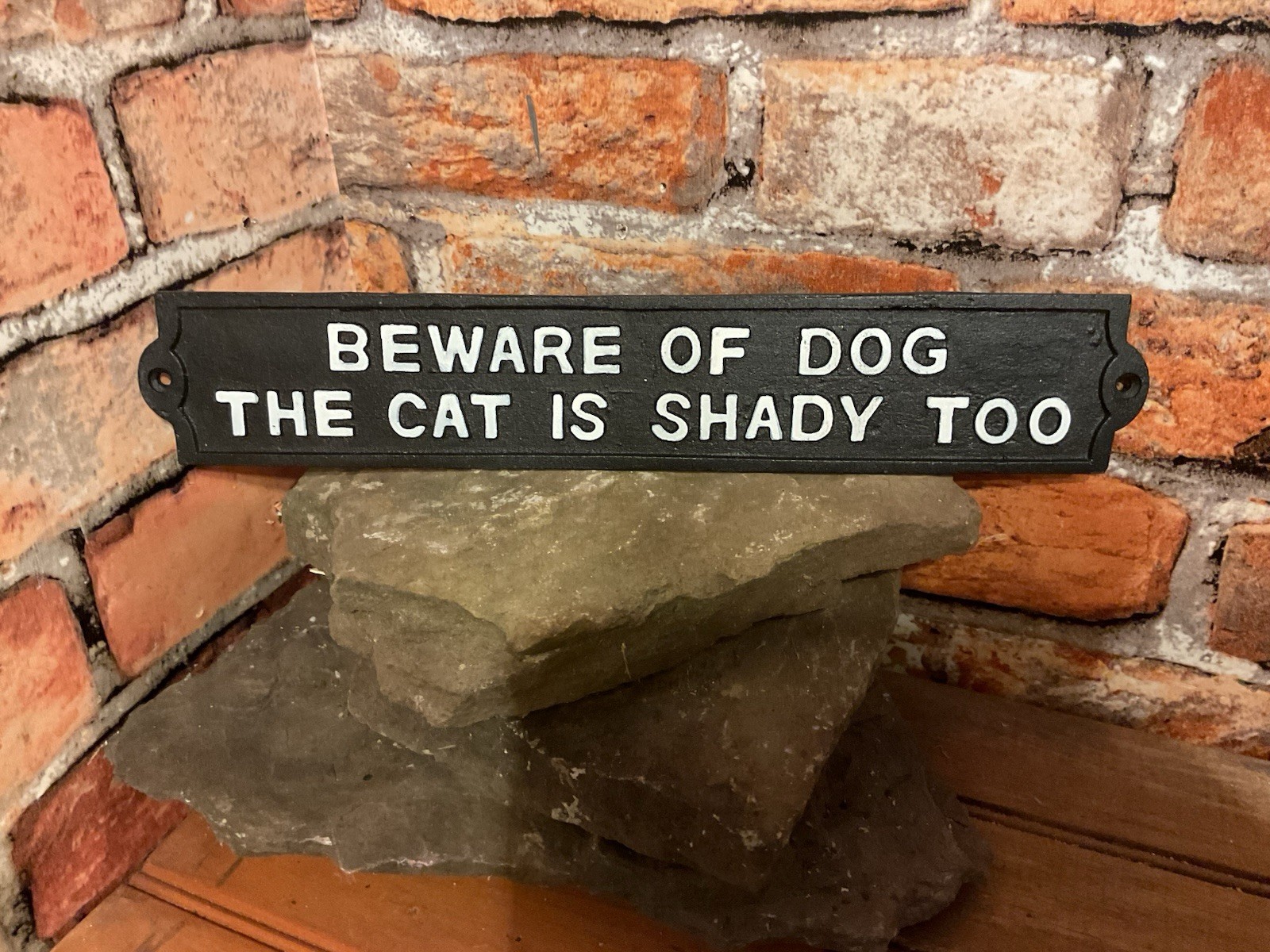 Lg. 12″X2.25″X.25″ Cast Iron “the Cat is Shady too” Sign…Ships Free!