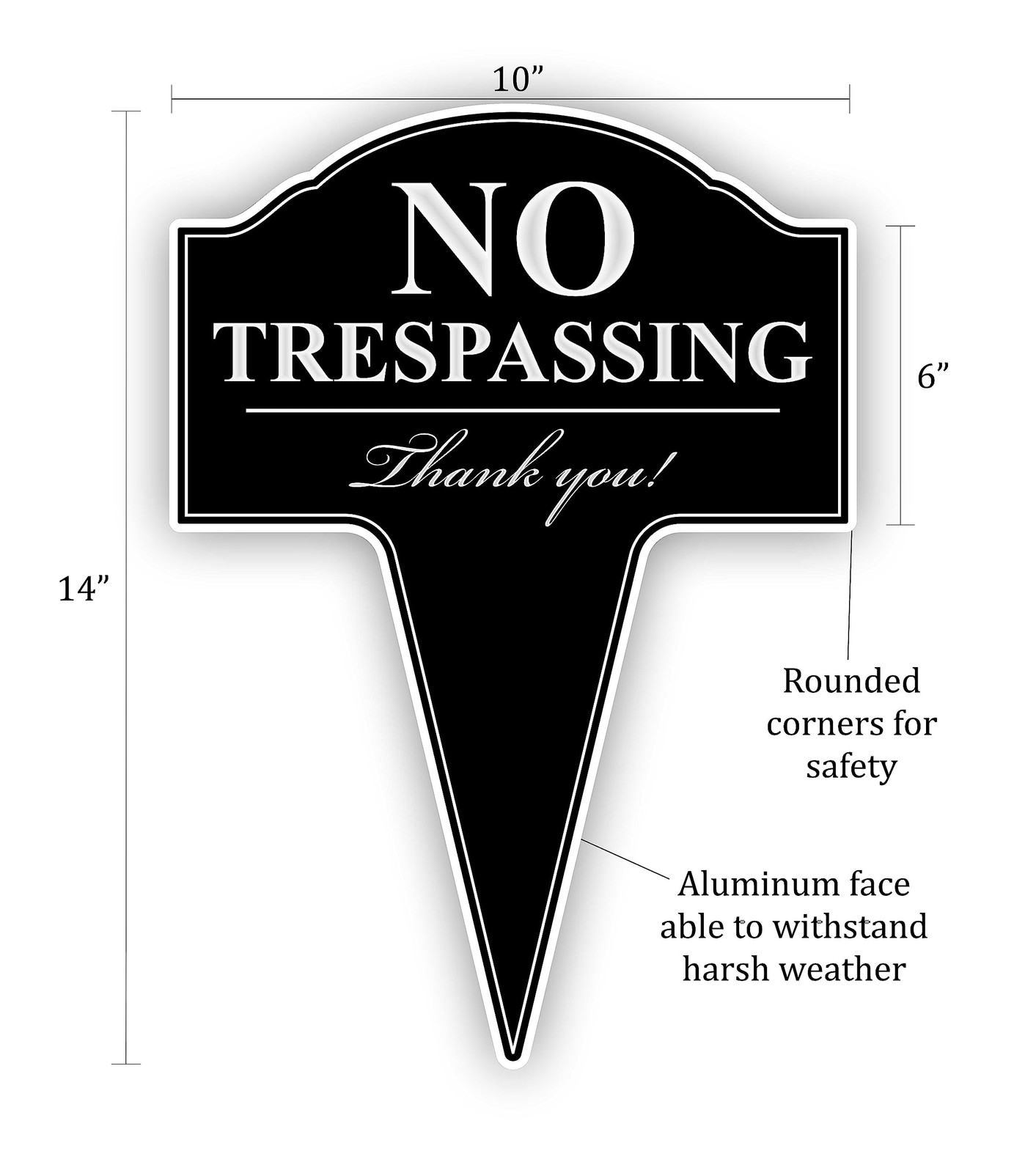No Trespassing Aluminum Metal Yard Sign 10×14 with Stake