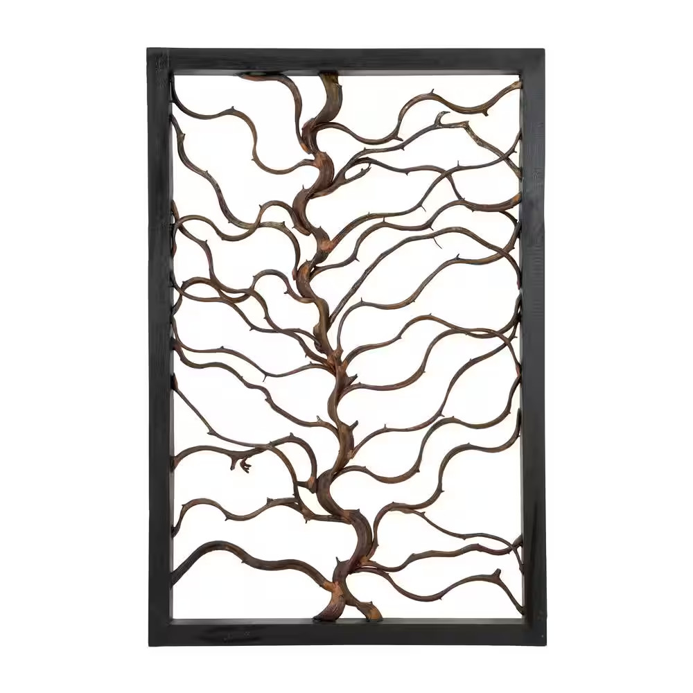24 In. X 36 In. Wood Black Branch Tree Wall Decor with Black Frame